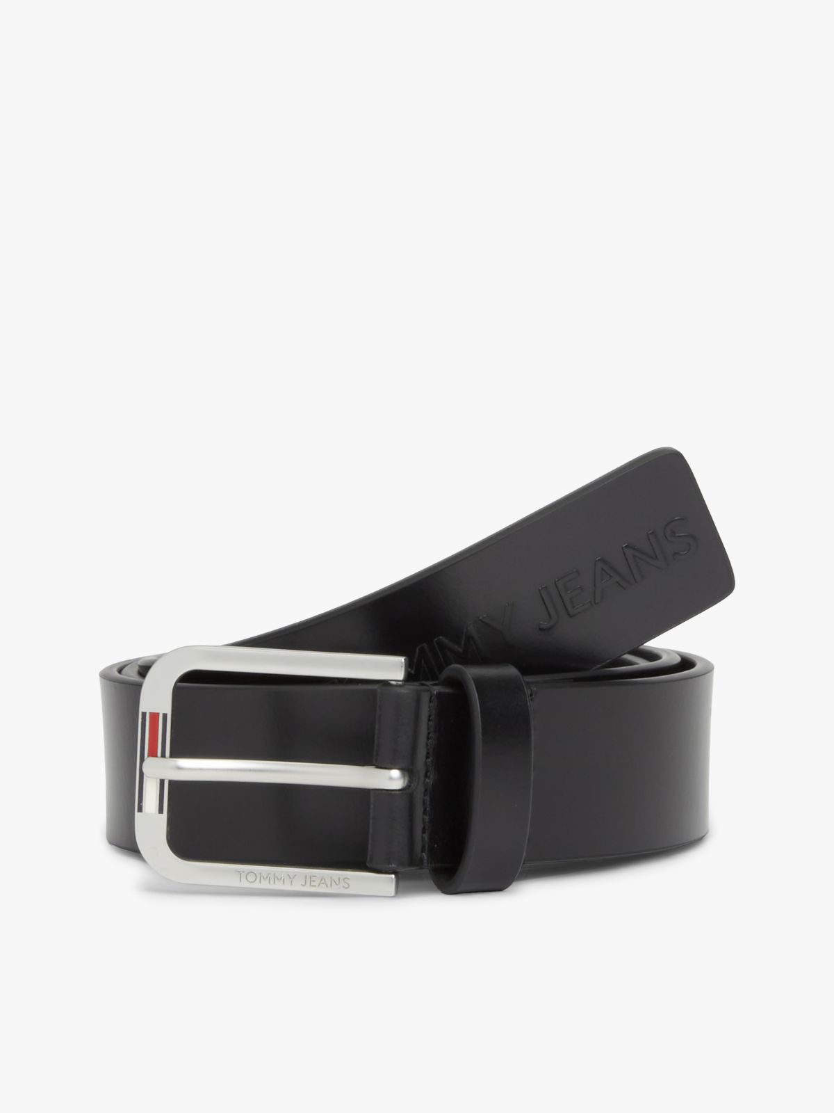 Austin Embossed Logo Leather Belt — Black