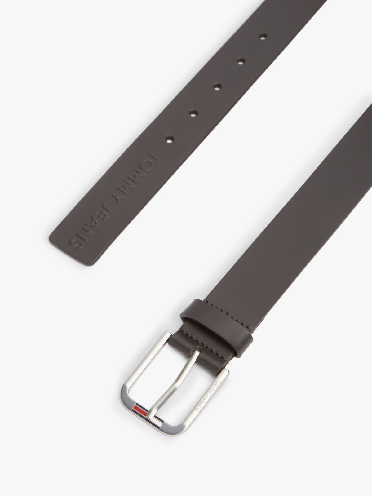 Austin Embossed Logo Leather Belt — Brown