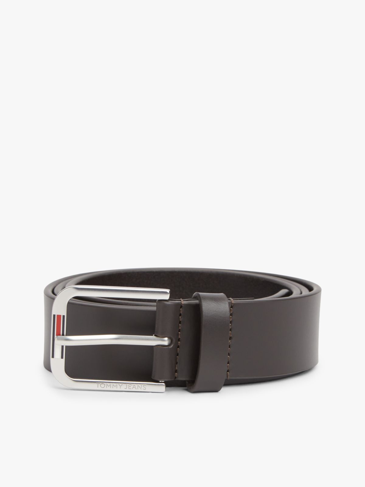 Austin Embossed Logo Leather Belt — Brown