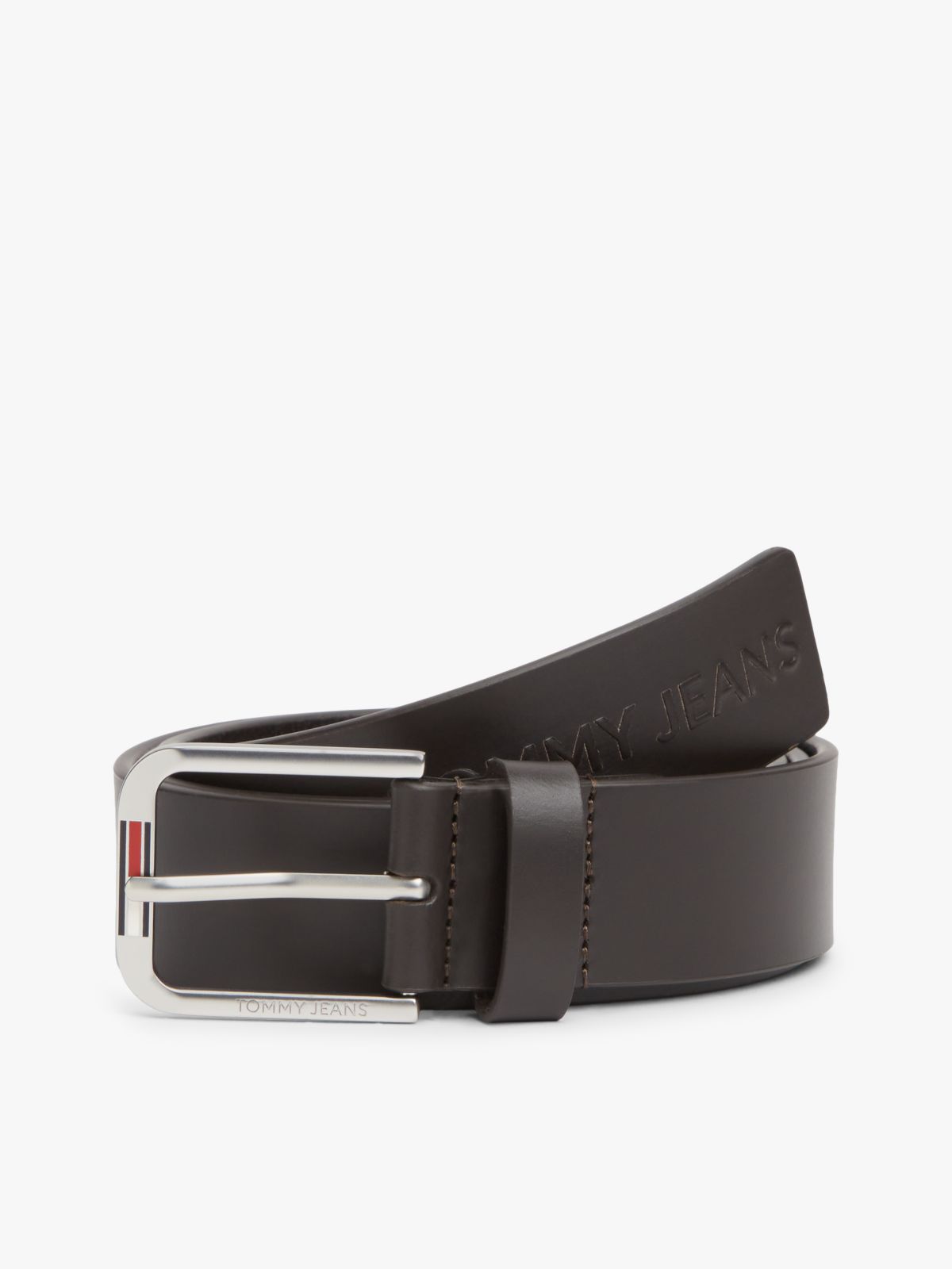 Austin Embossed Logo Leather Belt — Brown