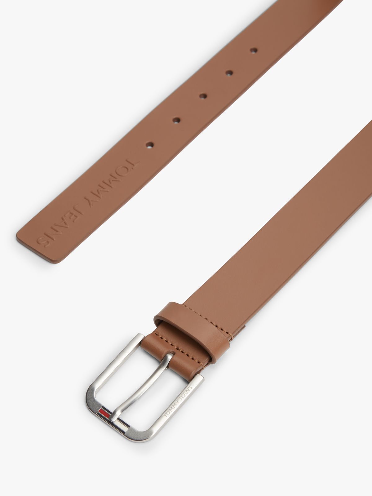 Austin Embossed Logo Leather Belt — Brown