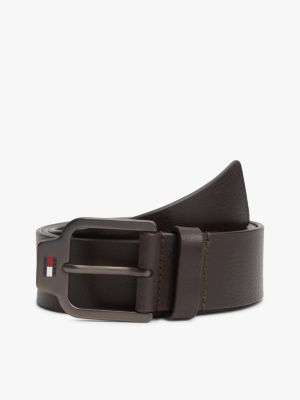 brown scanton logo textured leather belt for men tommy jeans