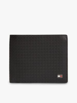 black embossed flag leather card and coin wallet for men tommy hilfiger