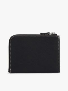 Leather Contrast Topstitch Zip-Around Wallet — Black 2