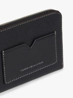 Leather Contrast Topstitch Zip-Around Wallet — Black 3