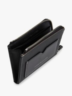 Leather Contrast Topstitch Zip-Around Wallet — Black 4