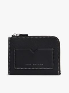Leather Contrast Topstitch Zip-Around Wallet — Black 1