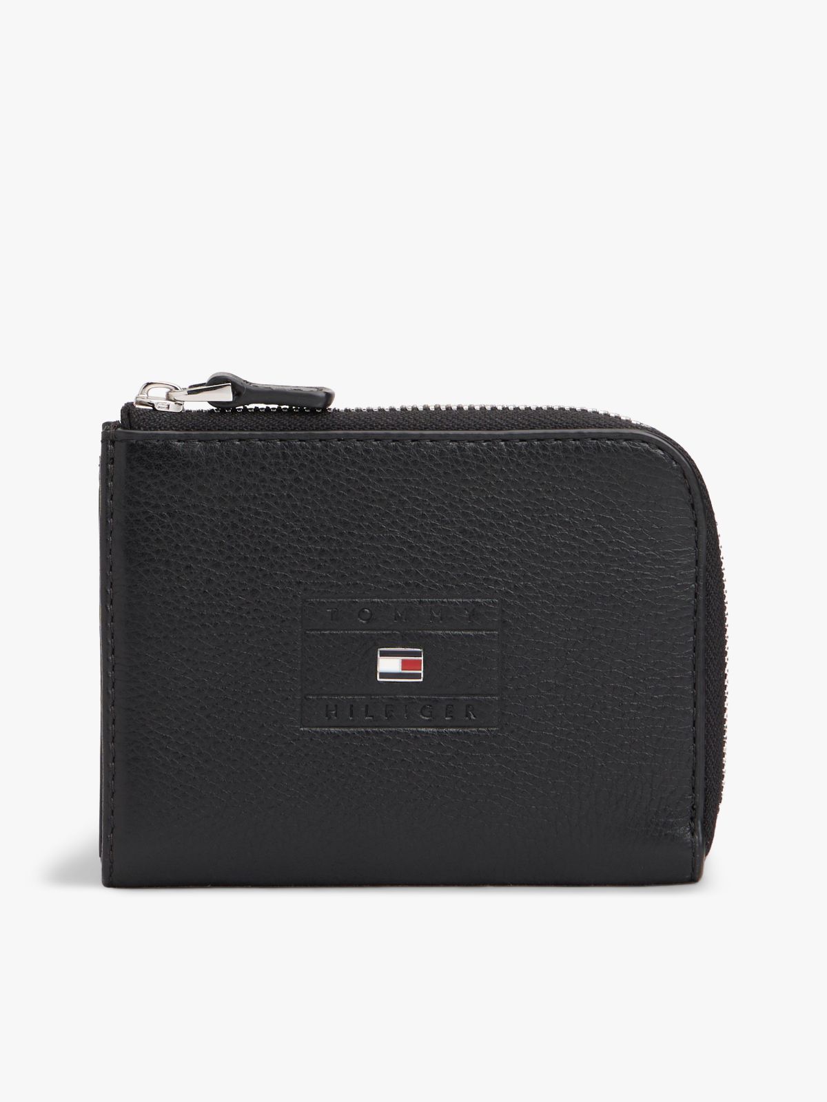Casual Leather Zip-Around Wallet — Black