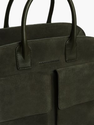 green metal logo suede duffel bag for men tommy hilfiger