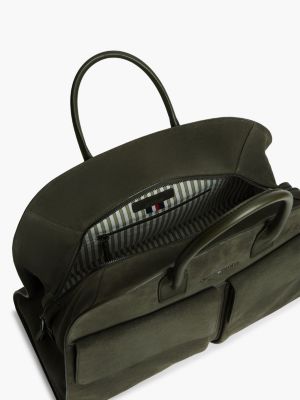 green metal logo suede duffel bag for men tommy hilfiger