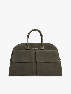 green metal logo suede duffel bag for men tommy hilfiger