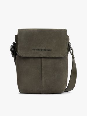 green metal logo suede crossbody bag for men tommy hilfiger