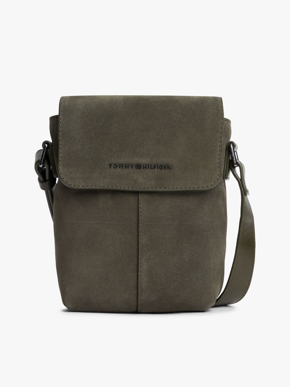 Metal Logo Suede Crossbody Bag — Green
