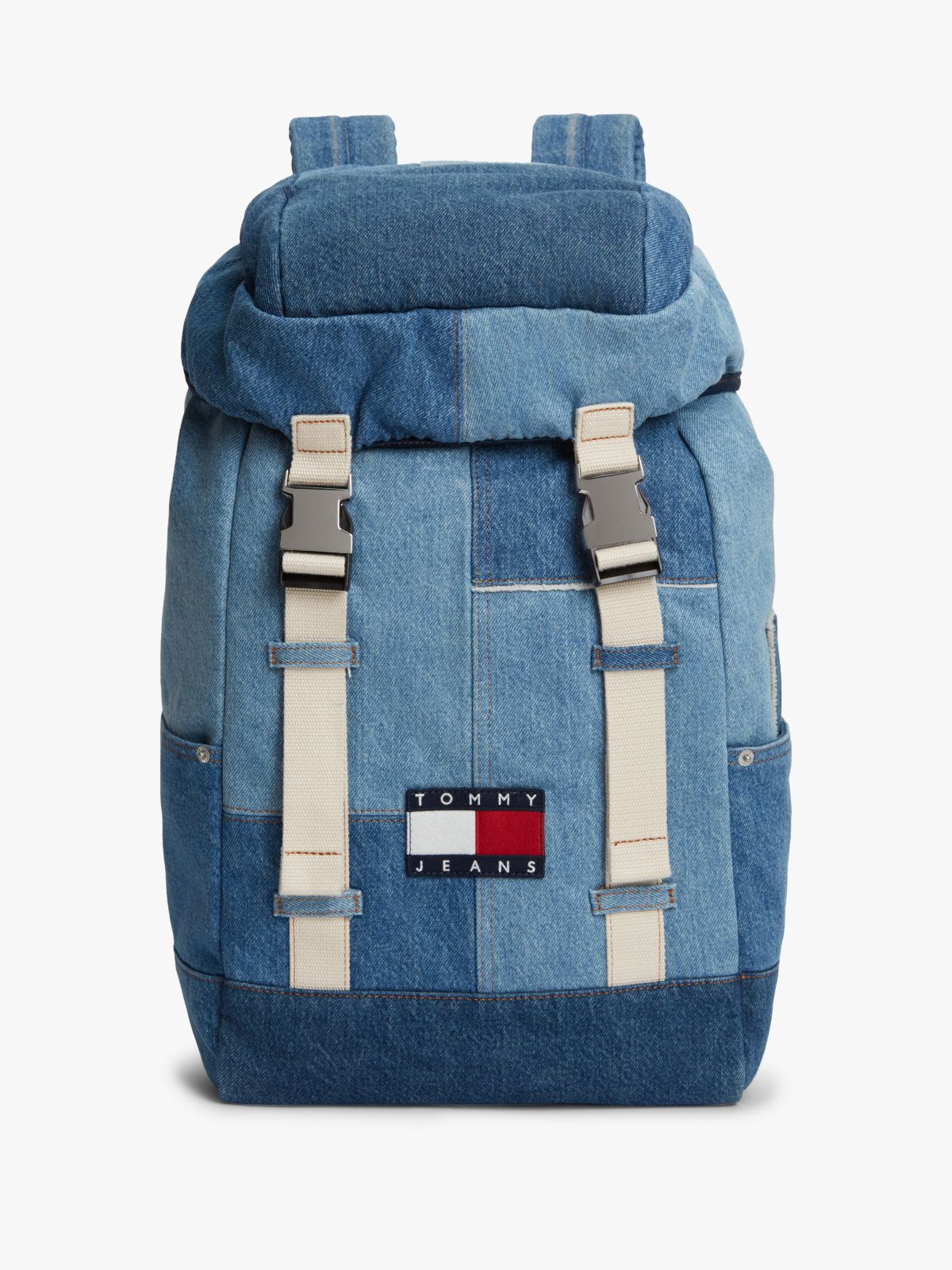 Logo Patchwork Denim Backpack — Blue