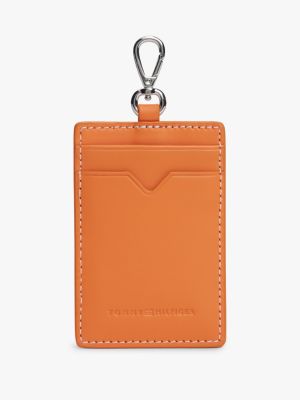 orange leather clip-on card holder for men tommy hilfiger
