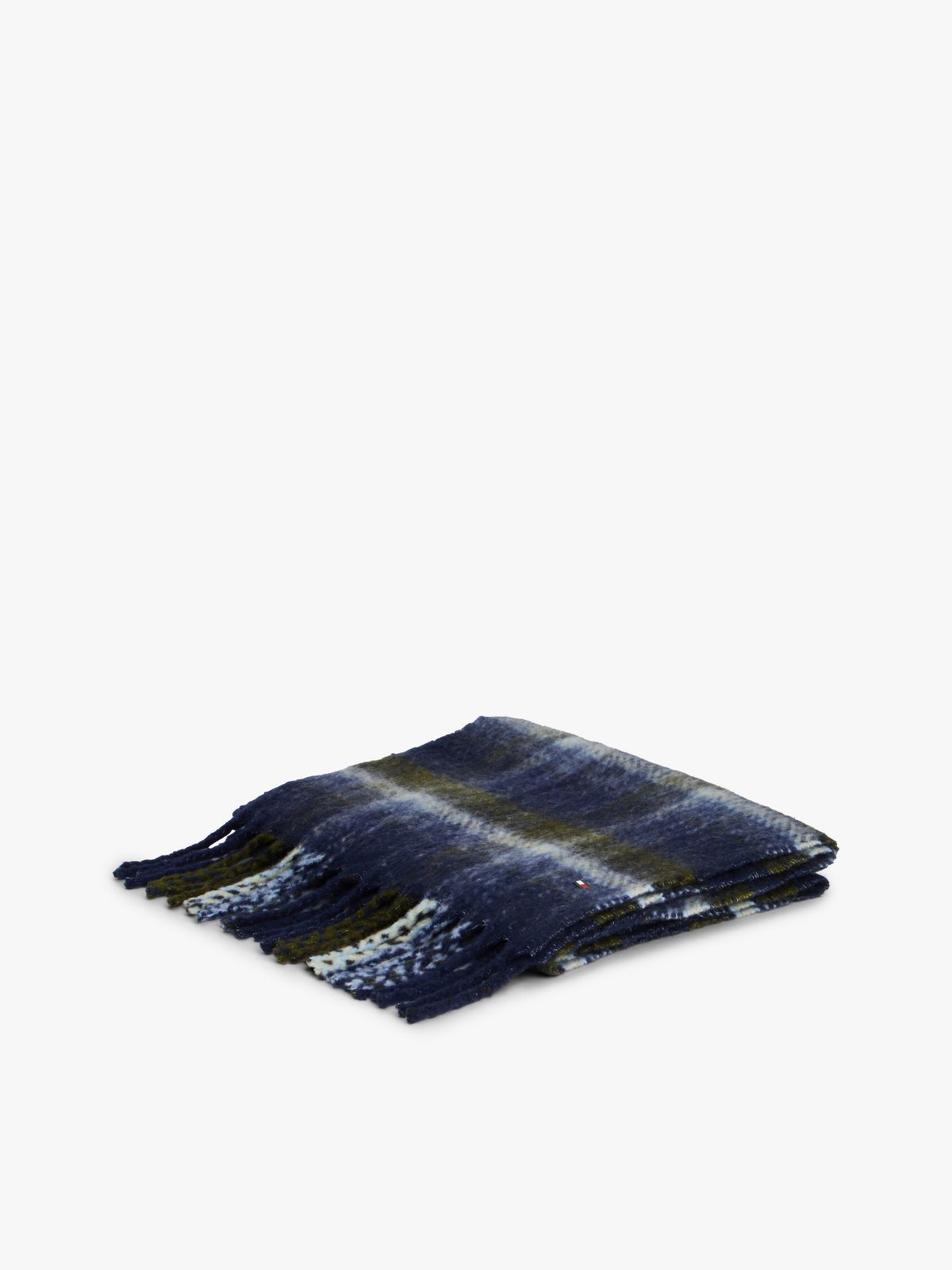 Check Wool Blend Scarf — Blue