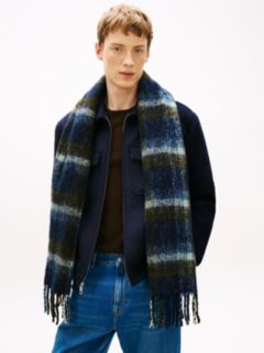 Check Wool Blend Scarf — Blue 4