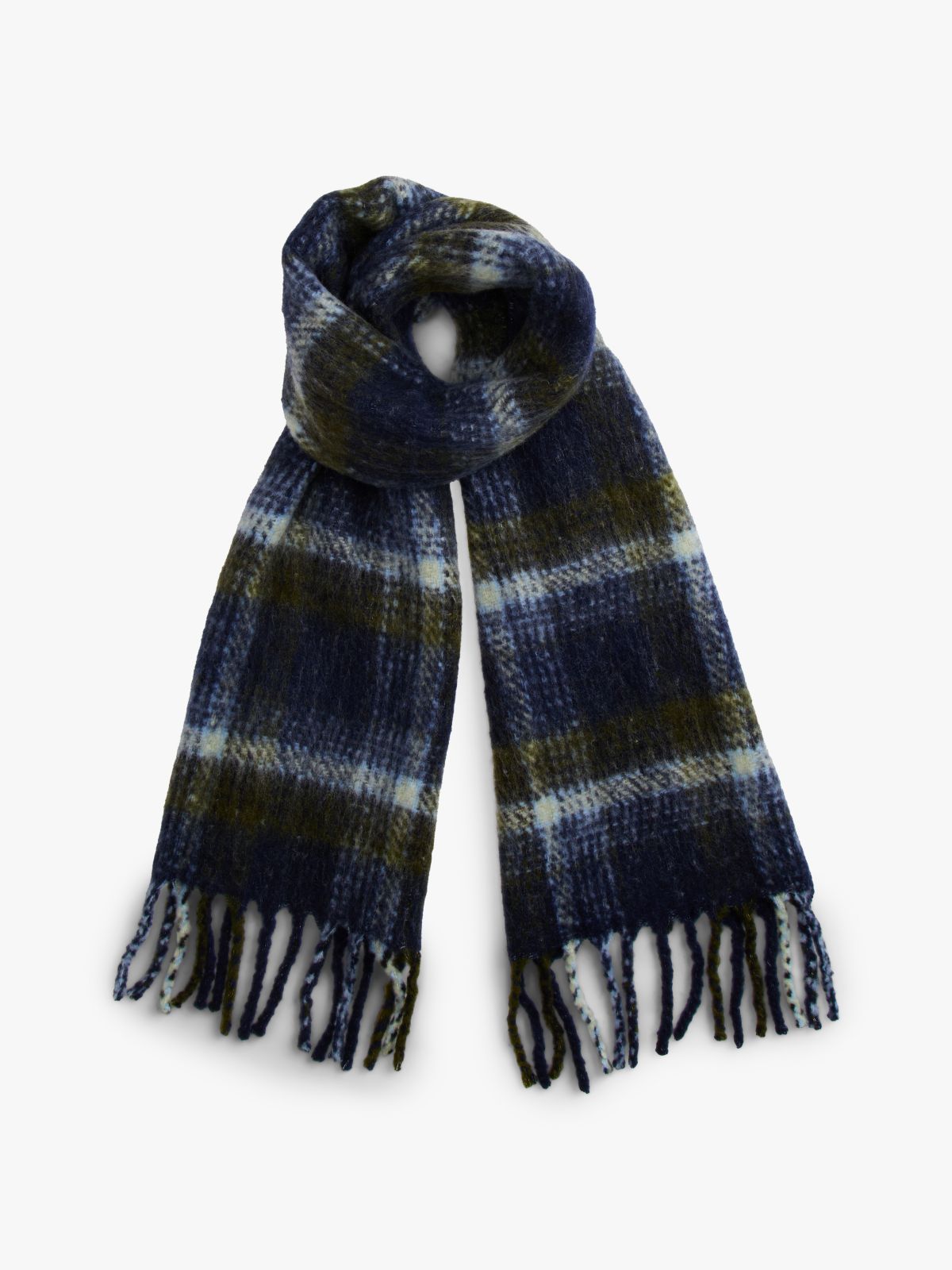 Check Wool Blend Scarf — Blue