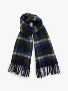 Check Wool Blend Scarf — Blue 1