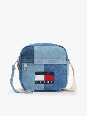 blue logo patchwork denim crossbody reporter bag for men tommy jeans