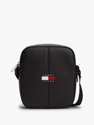 black essential crossbody-reportertasche mit logo für herren - tommy jeans