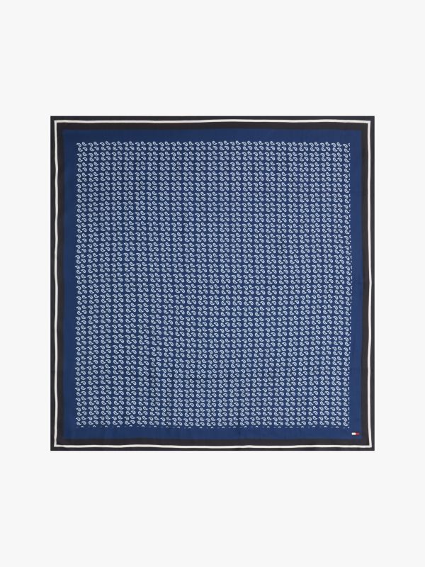 Smart Casual Silk Blend Print Square Scarf — Blue
