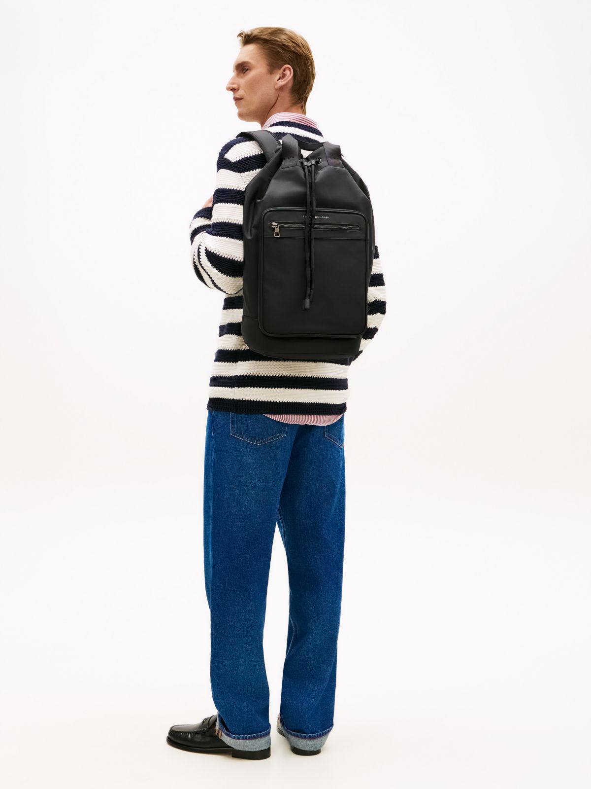 Metal Logo Crossbody Sling Bag — Black
