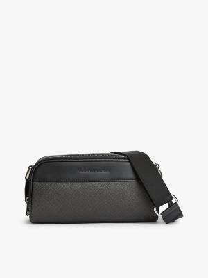 black crossbody cameratas met vlagreliëf voor heren - tommy hilfiger