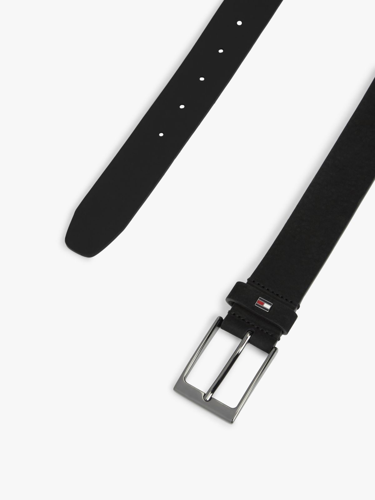 Enamel Flag Rectangular Buckle Leather Belt — Black