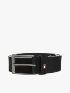 Enamel Flag Rectangular Buckle Leather Belt — Black 3