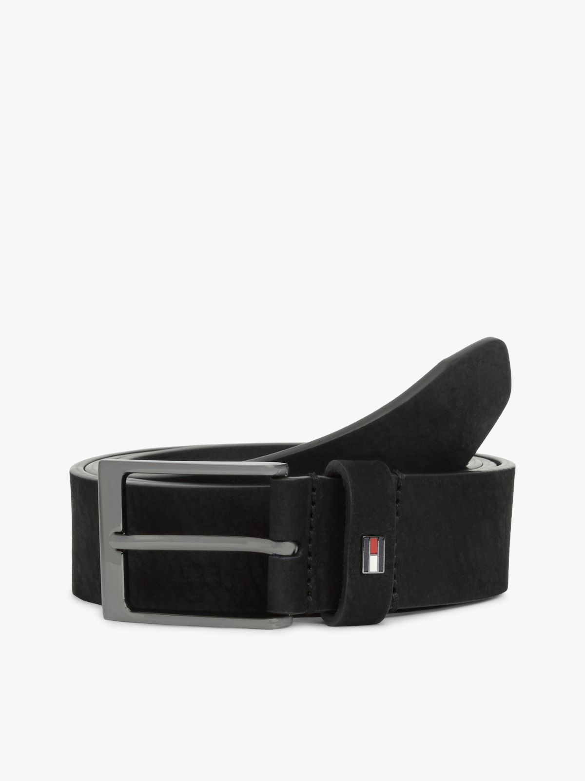 Enamel Flag Rectangular Buckle Leather Belt — Black