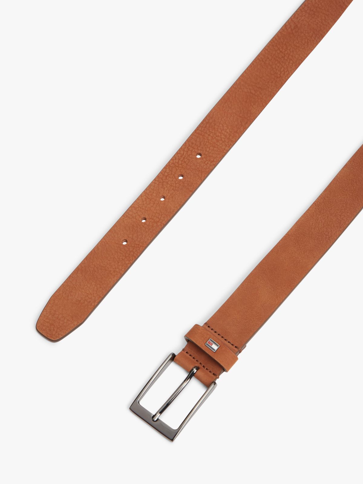 Enamel Flag Rectangular Buckle Leather Belt — Brown