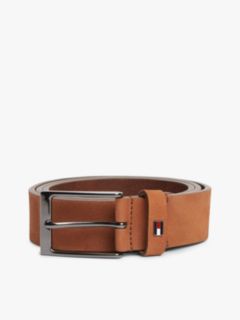 Enamel Flag Rectangular Buckle Leather Belt — Brown 3