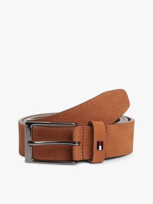 brown enamel flag rectangular buckle leather belt for men tommy hilfiger