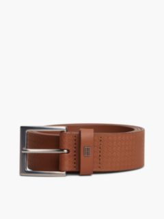 Flag Print Square Buckle Leather Belt — Brown 4