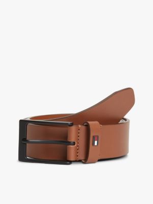 brown flag print square buckle leather belt for men tommy hilfiger