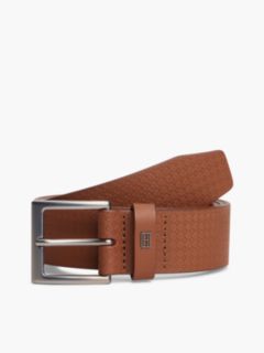 Flag Print Square Buckle Leather Belt — Brown 1