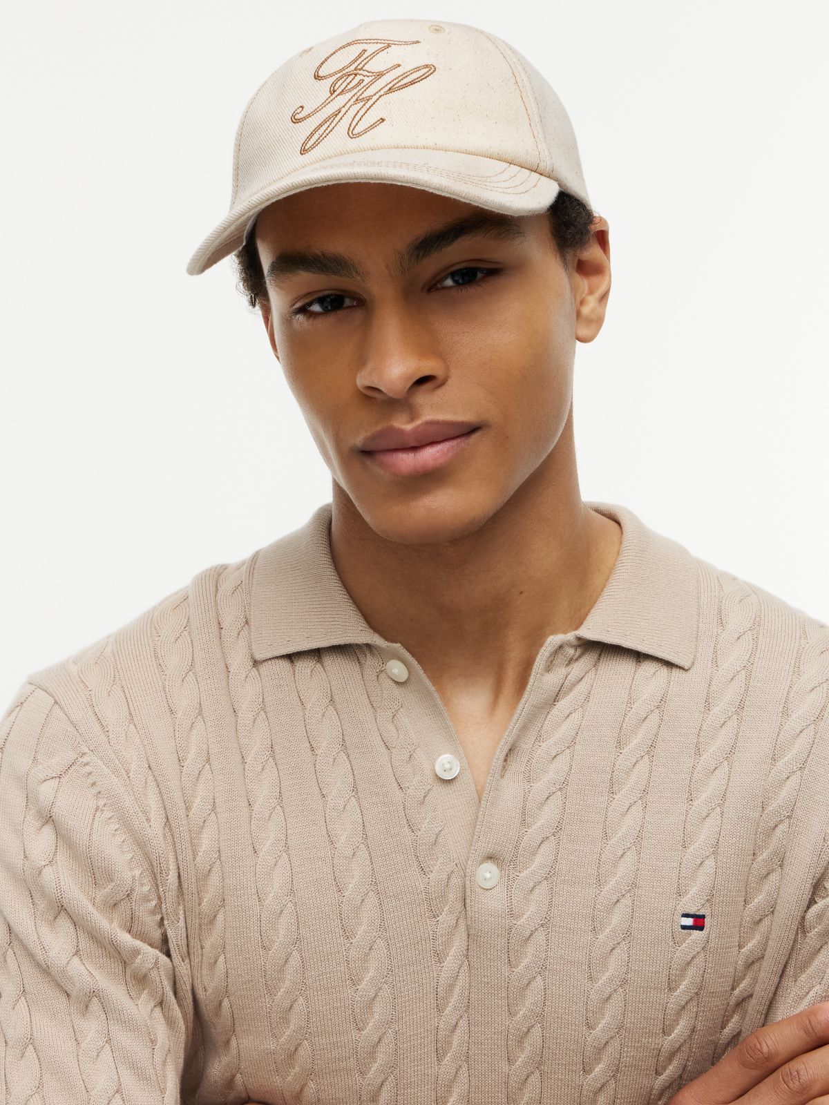 Logo Embroidery Denim Baseball Cap — Beige