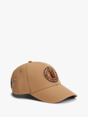 brown logo patch six-panel baseball cap for men tommy hilfiger