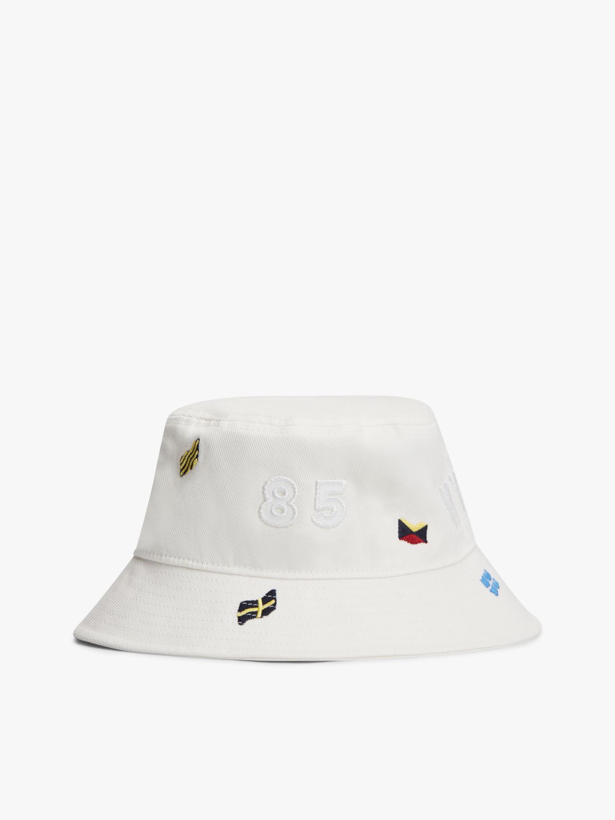 Multi Flag Embroidery Bucket Hat — White
