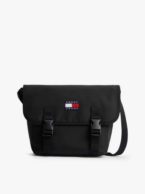black essential logo crossbody messenger bag for men tommy jeans