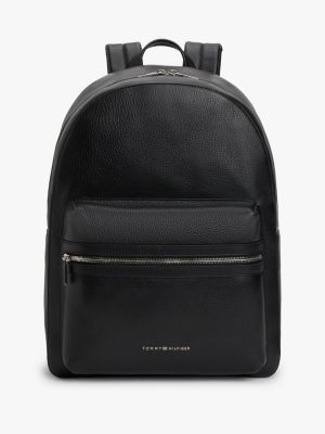 black th business premium leren rugzak met bol-design voor heren - tommy hilfiger