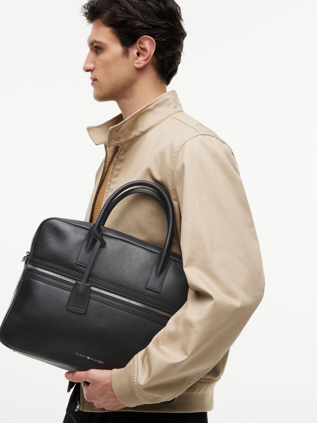TH Business Premium Leather Laptop Bag — Black