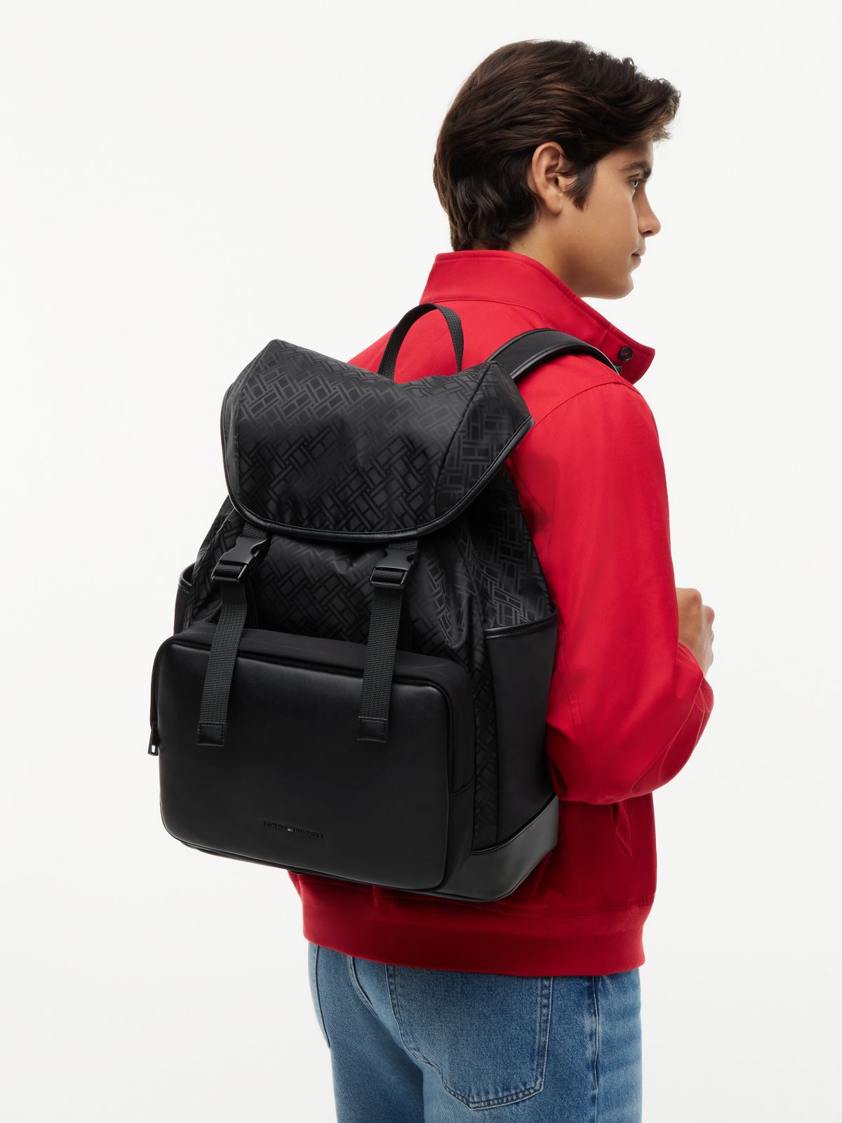 Textile Flag Jacquard Flap Backpack — Black
