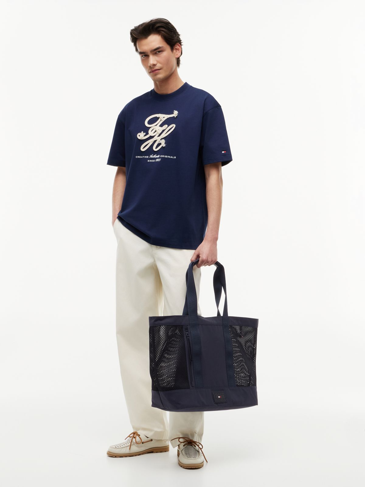 Mesh Panel Beach Tote Bag — Blue