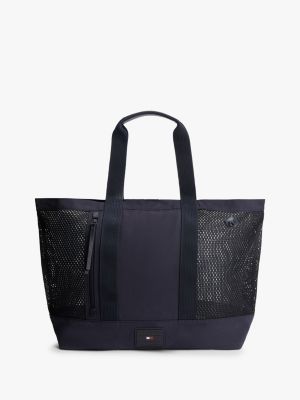 blue mesh panel beach tote bag for men tommy hilfiger