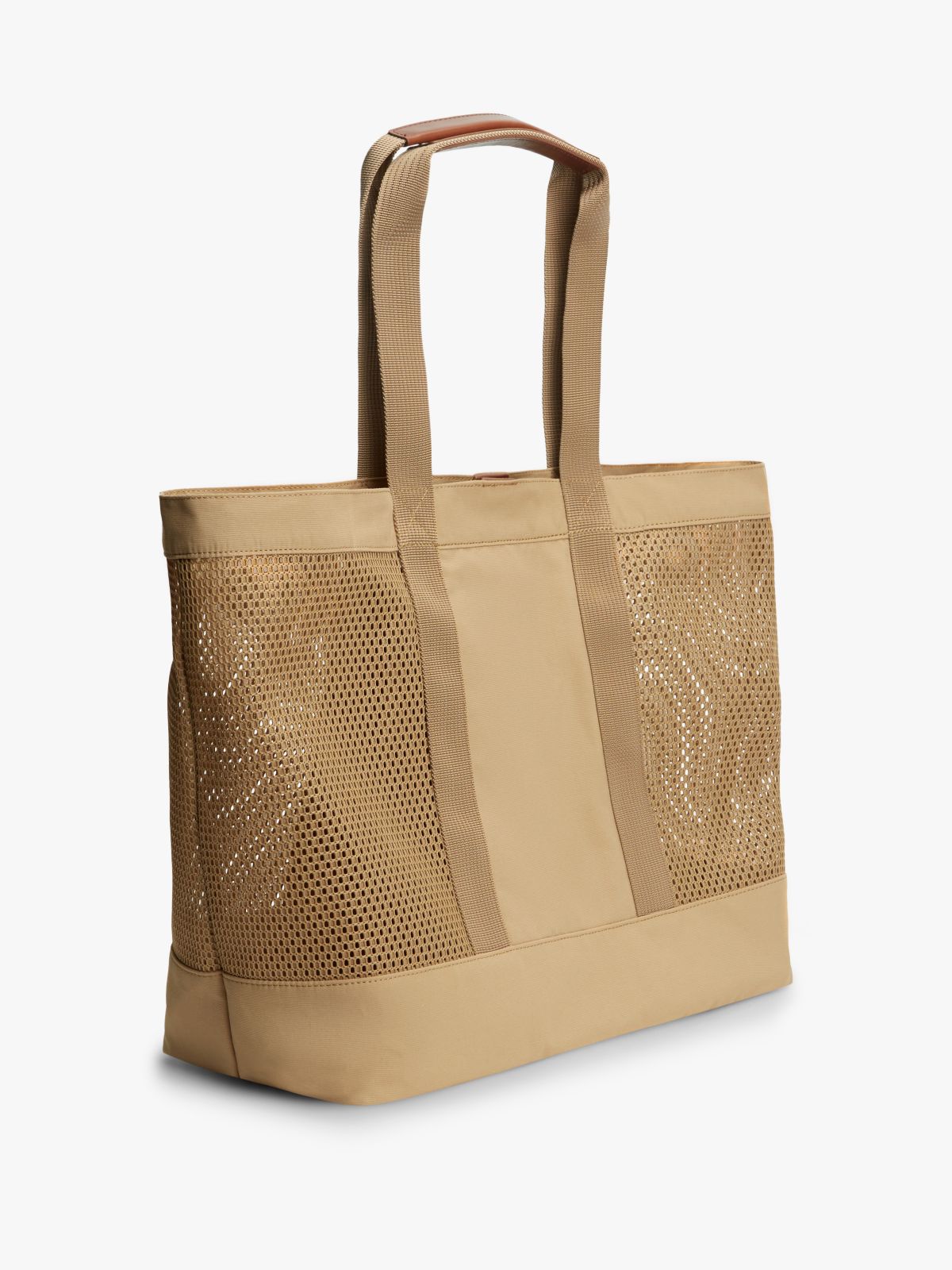 Mesh Panel Beach Tote Bag — Beige