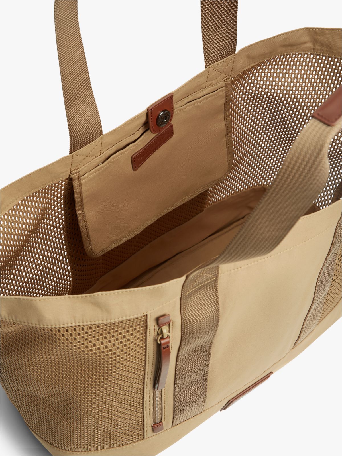 Mesh Panel Beach Tote Bag — Beige