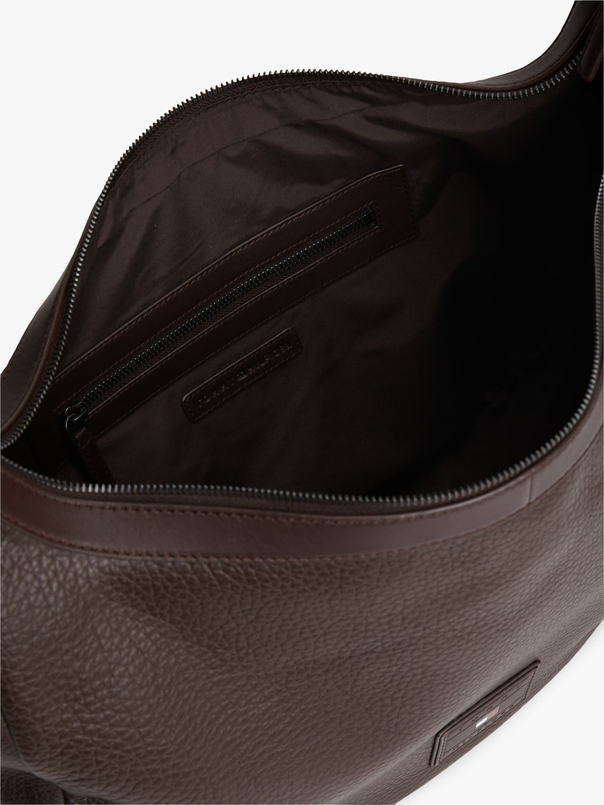 Logo Patch Slouch Leather Crossbody Bag — Brown
