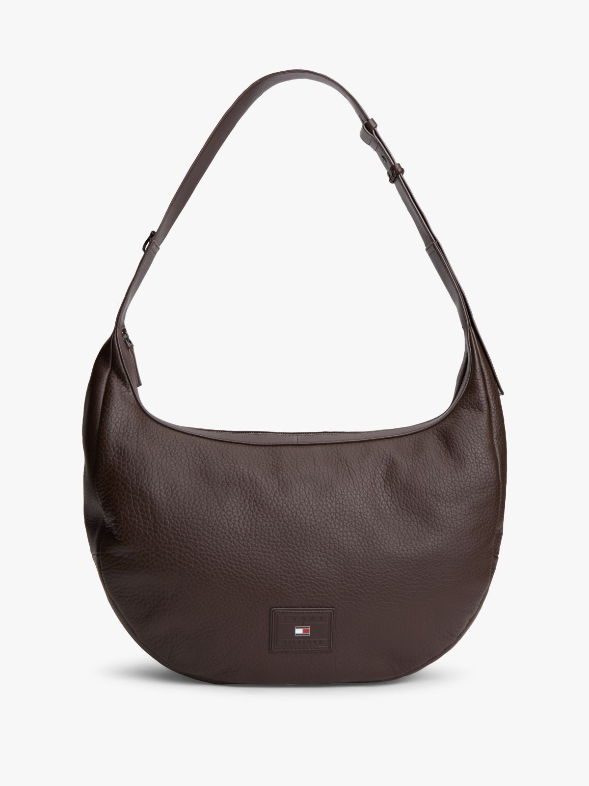 Logo Patch Slouch Leather Crossbody Bag — Brown